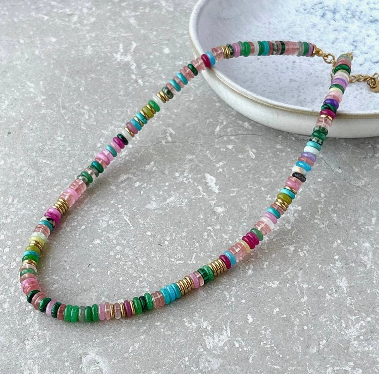 Multi Coloured Beaded Necklace in Gold - NOSTRUM
