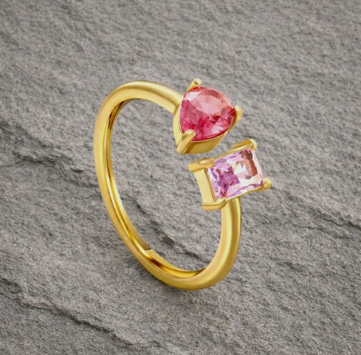 Pink Dual CZ Stone Open Ring in Gold - NOSTRUM