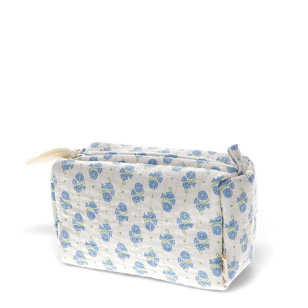 Quilted Cotton Make Up Bag in Blue Print - Rex London
