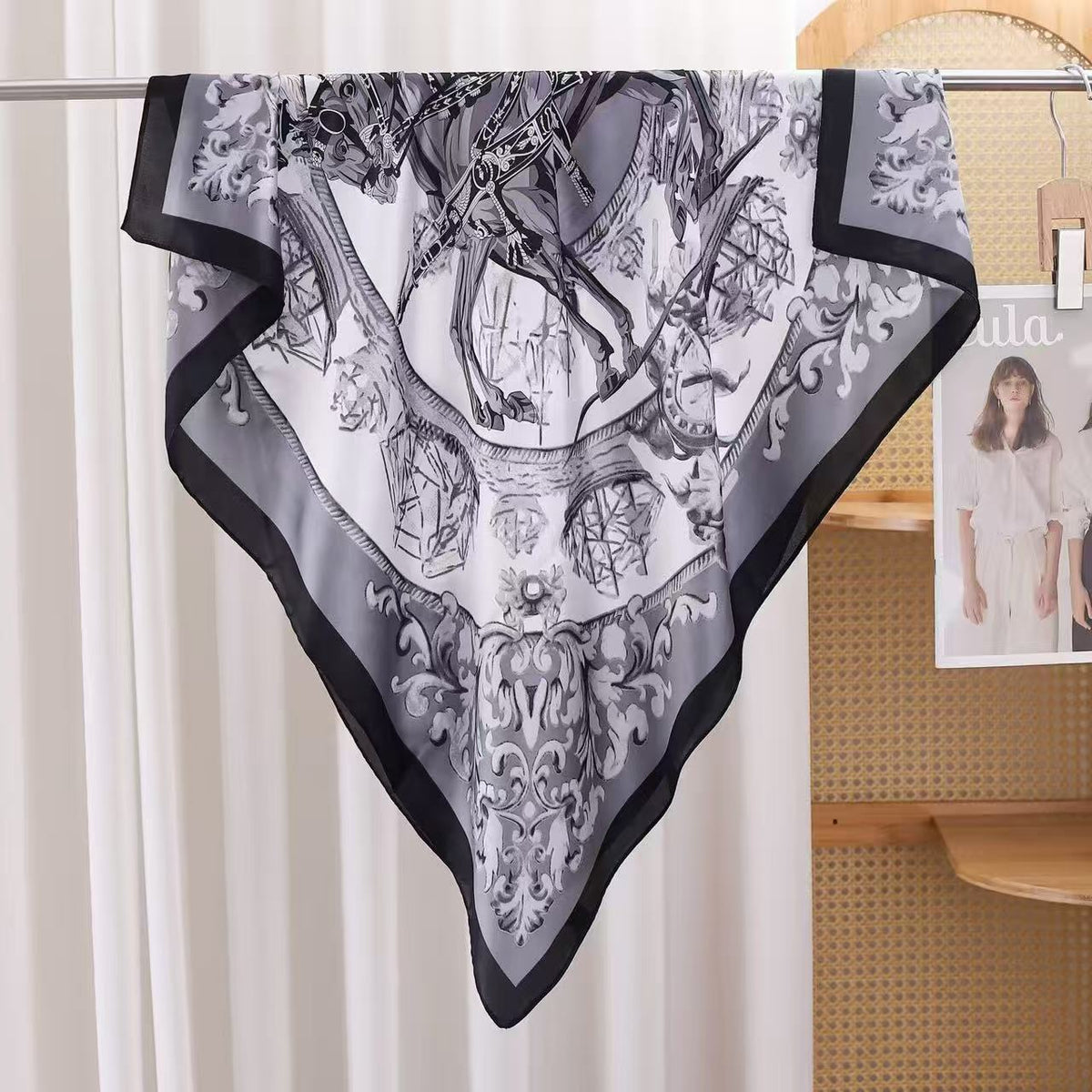 Faux Silk Square Scarf in Baroque Equestrian Print