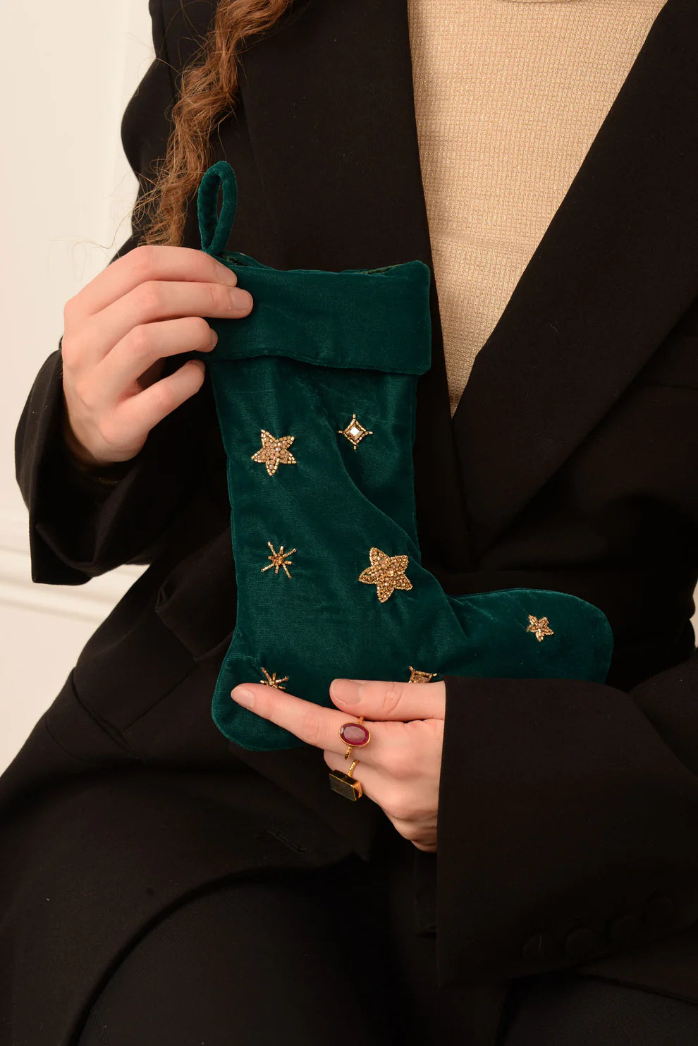 Christmas Stocking with Beaded Star Detail Assorted Colours - My Doris