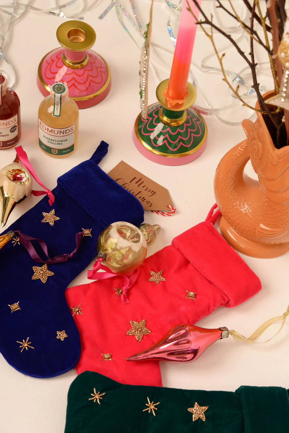 Christmas Stocking with Beaded Star Detail Assorted Colours - My Doris