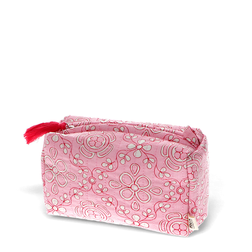 Quilted Cotton Make Up Bag in Pink - Rex London