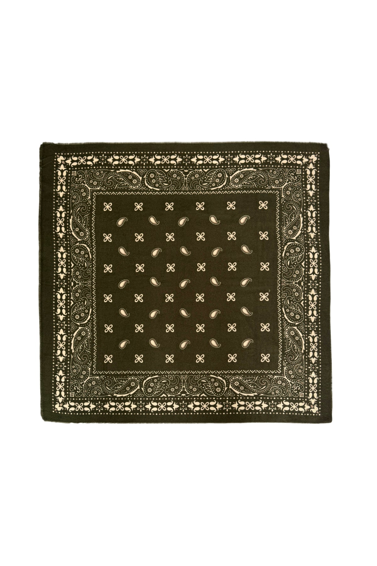 Paisley/Bandana Print Wool Mix Large Scarf in Khaki