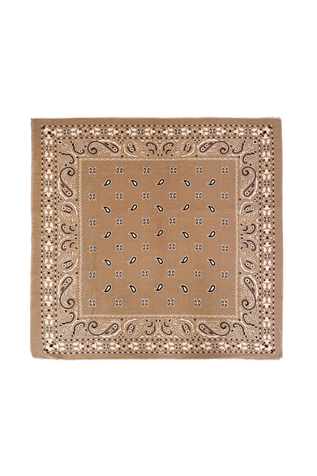 Paisley/Bandana Print Wool Mix Large Scarf in Taupe