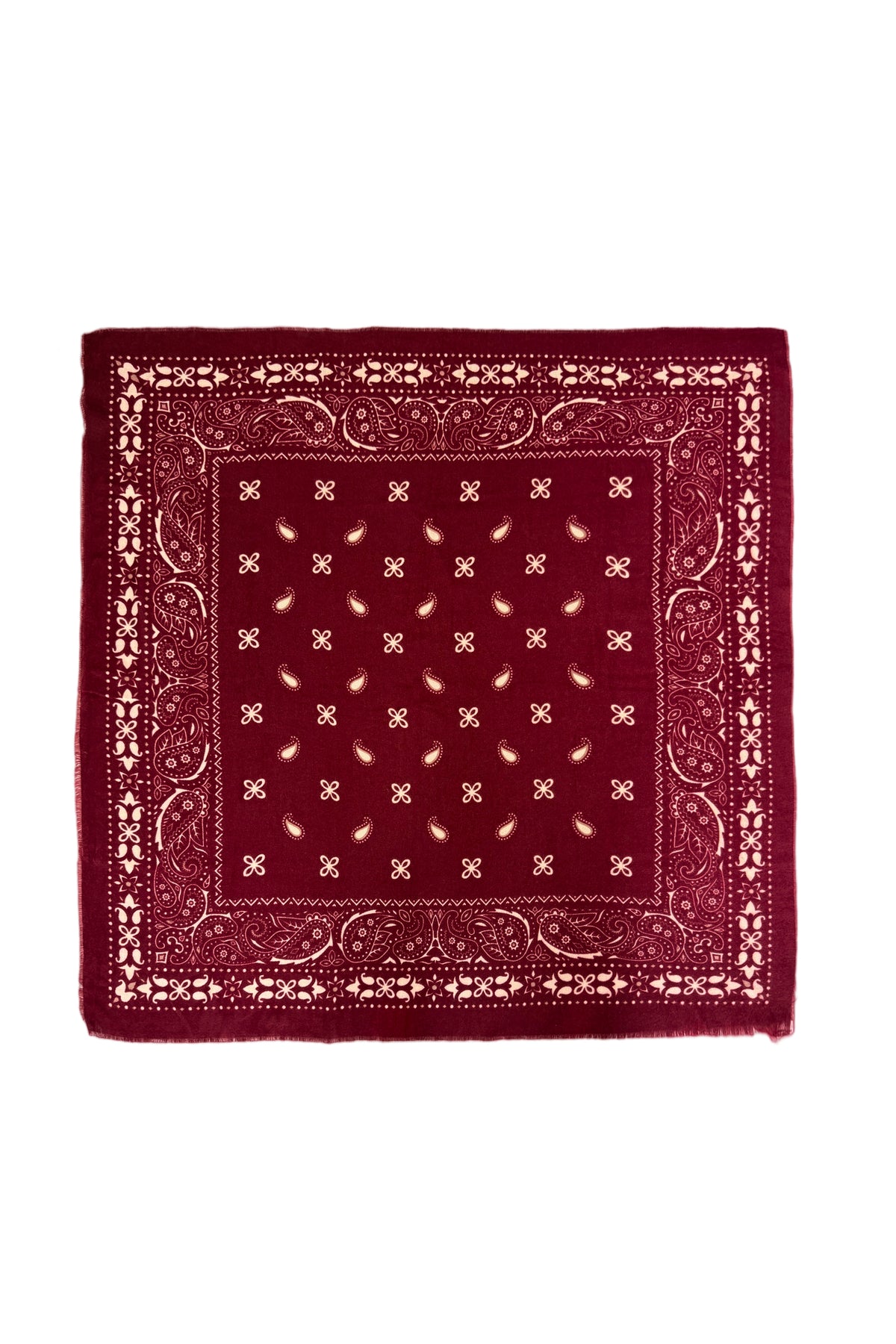 Paisley/Bandana Print Wool Mix Large Scarf in Burgundy