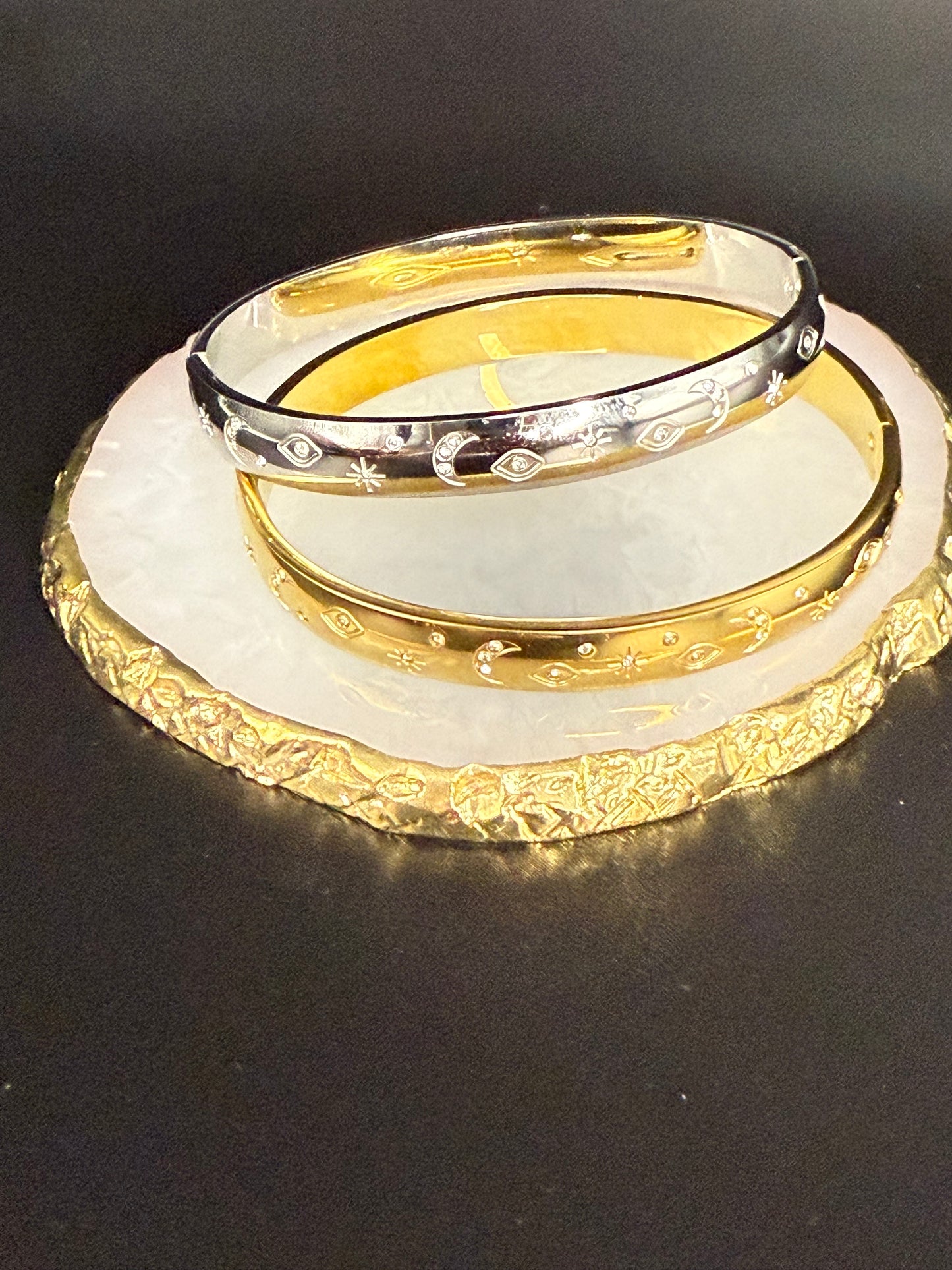 Blossom Engraved Bangle with CZ Detail - Silver
