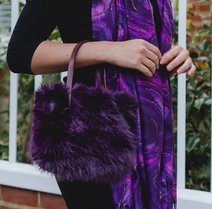 Faux Fur Handheld/Cross-body Bag in Deep Purple