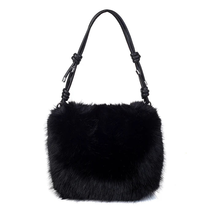 Faux Fur Shoulder Bag in Black