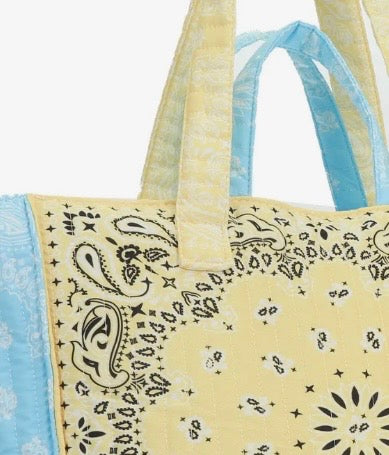 Bandana Print Cotton Tote Bag in Sky Blue & Yellow