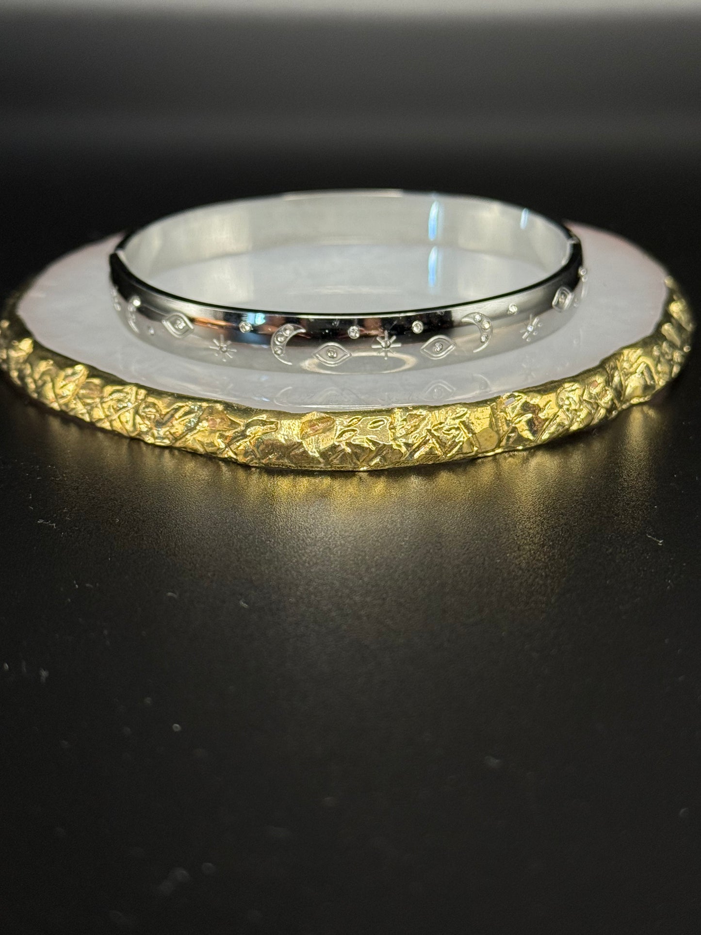 Blossom Engraved Bangle with CZ Detail - Silver