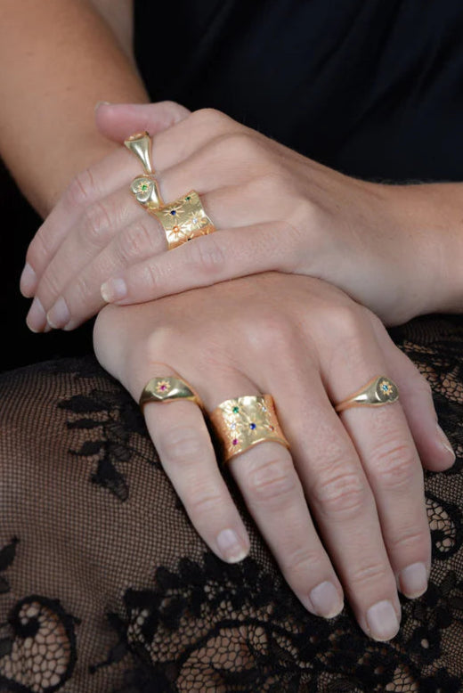 Thick Multi-Gem CZ Studded Ring in 18ct Gold Plated - My Doris