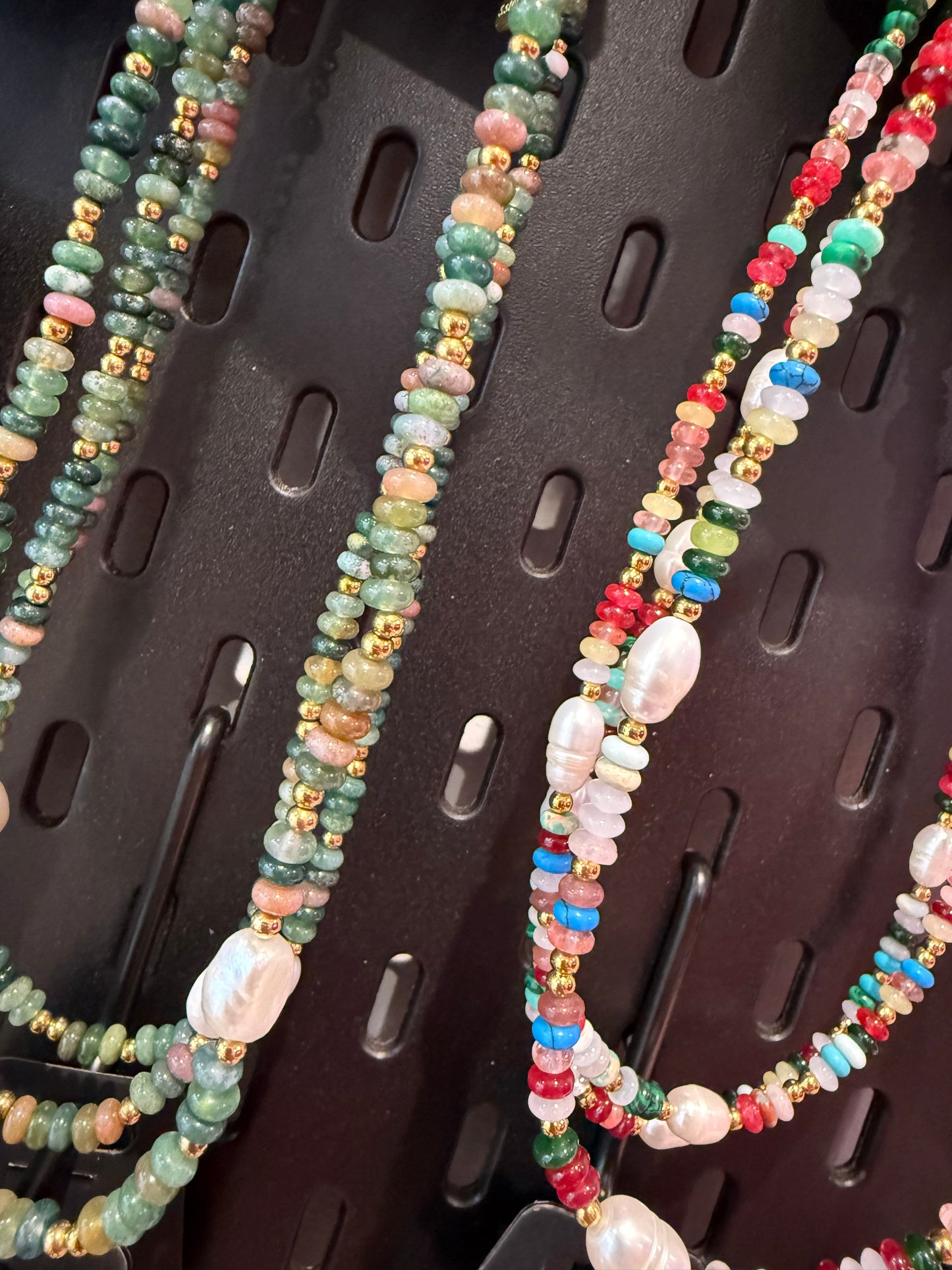 Multi Coloured with Pearl Beaded Necklace in Gold - NOSTRUM