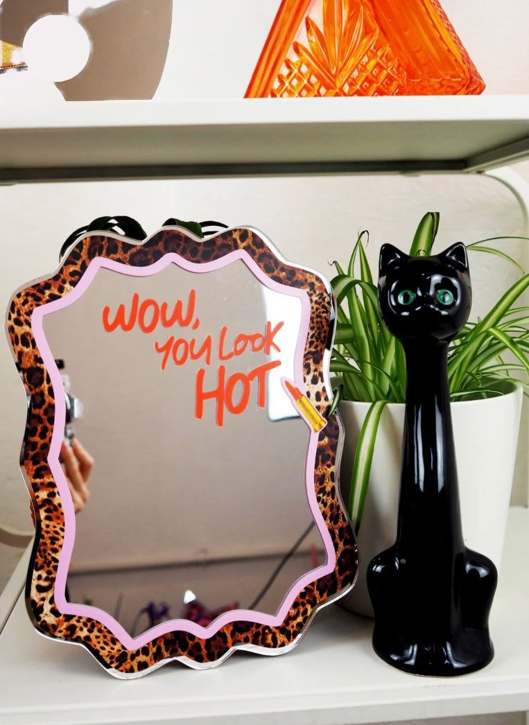 Wow, You Look Hot Leopard Print & Lipstick Mirror - Printed Weird