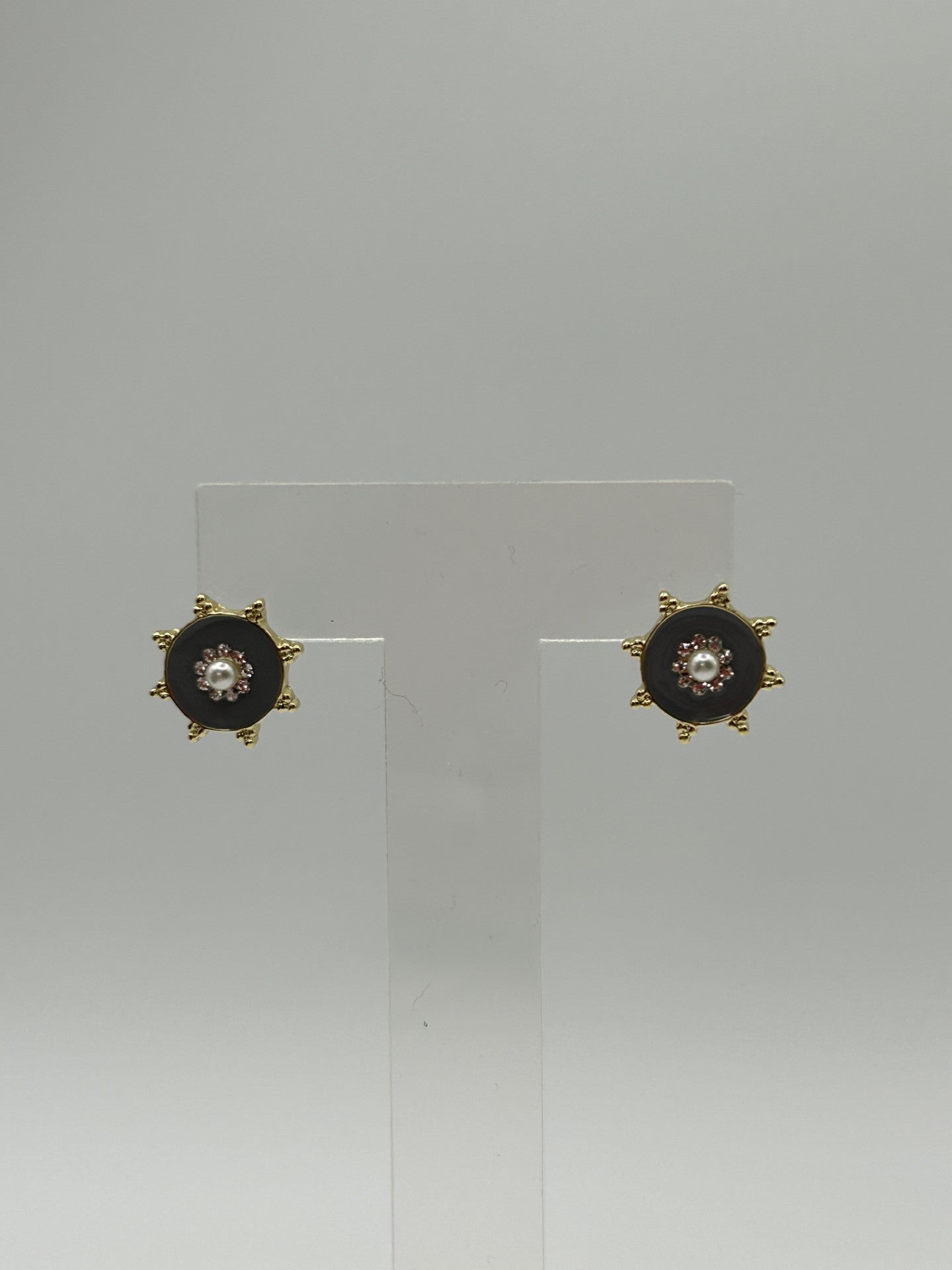 Grey Enamel Earrings - 14ct Gold Plated