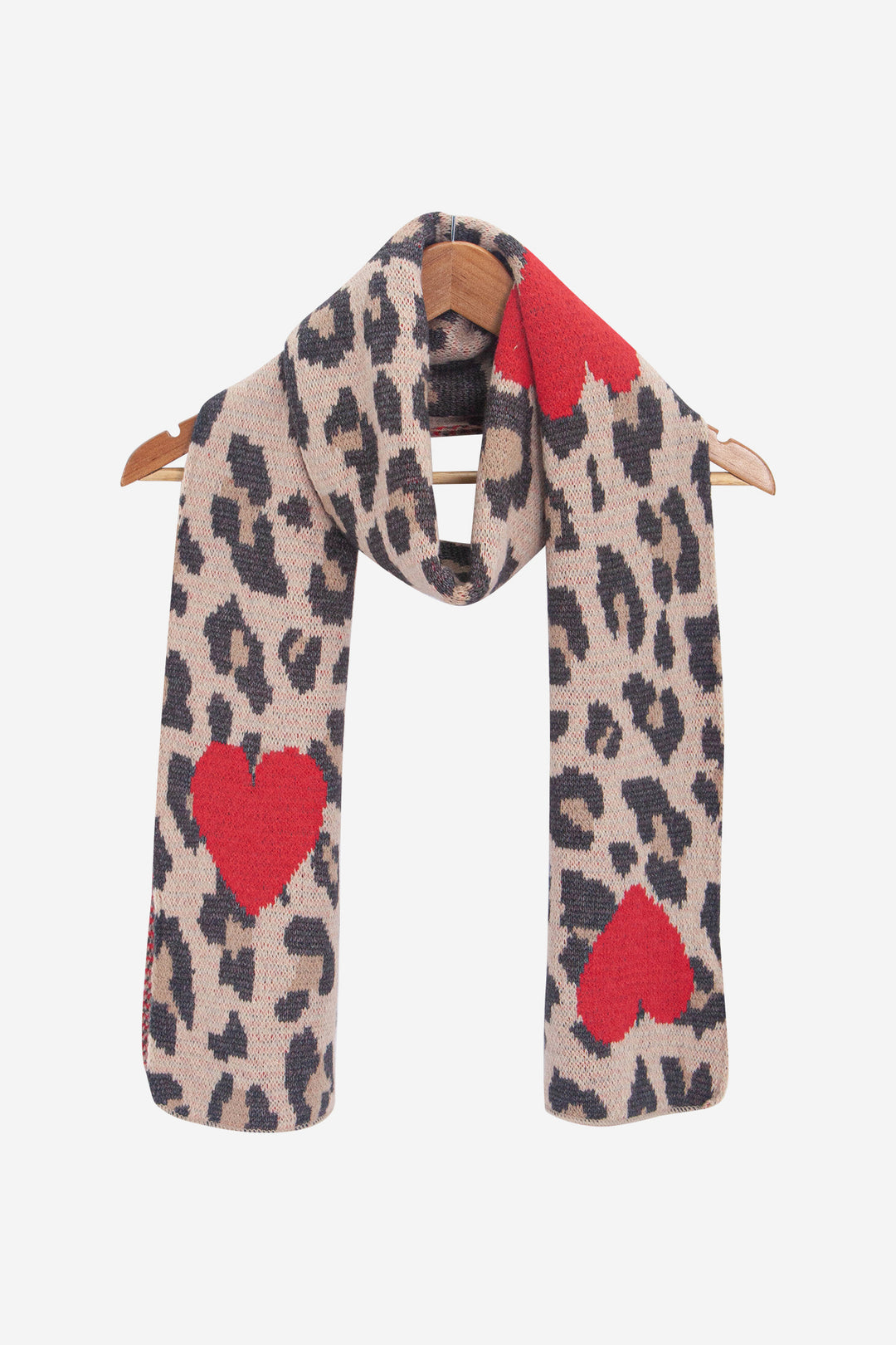 Cream Leopard & Hearts Print Heavyweight Scarf