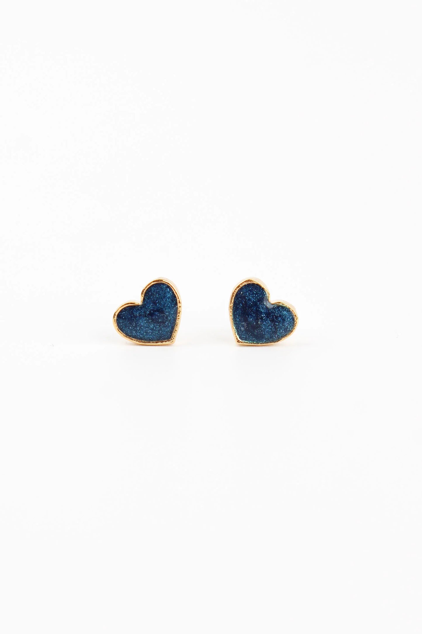 Navy Heart Stud Earrings in Gold - My Doris