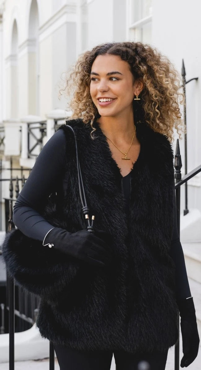 Faux Fur Hobo Shoulder Bag in Black