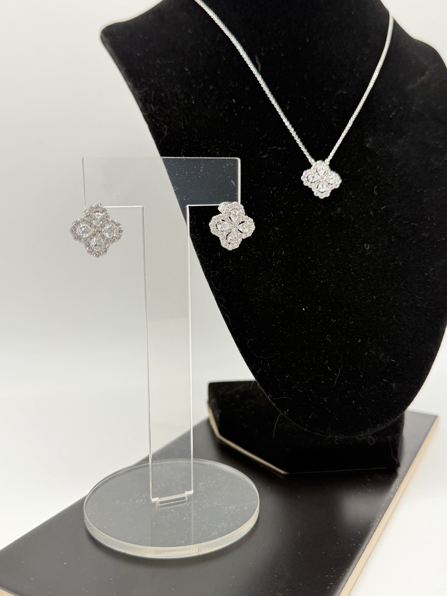 Amar Clover Necklace - Silver Plated with CZ Detail