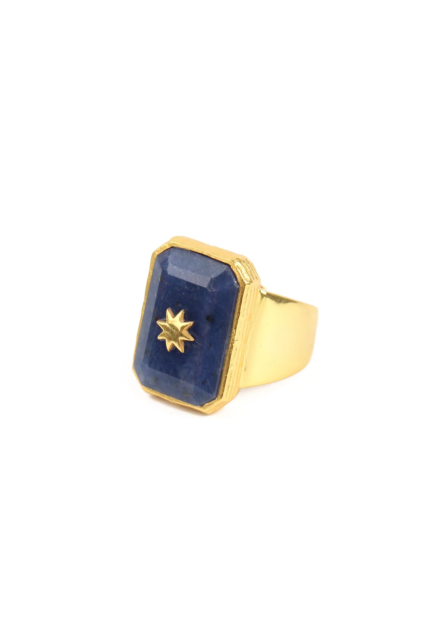 Statement Ring with Sodalite Stone in Blue and Gold - My Doris