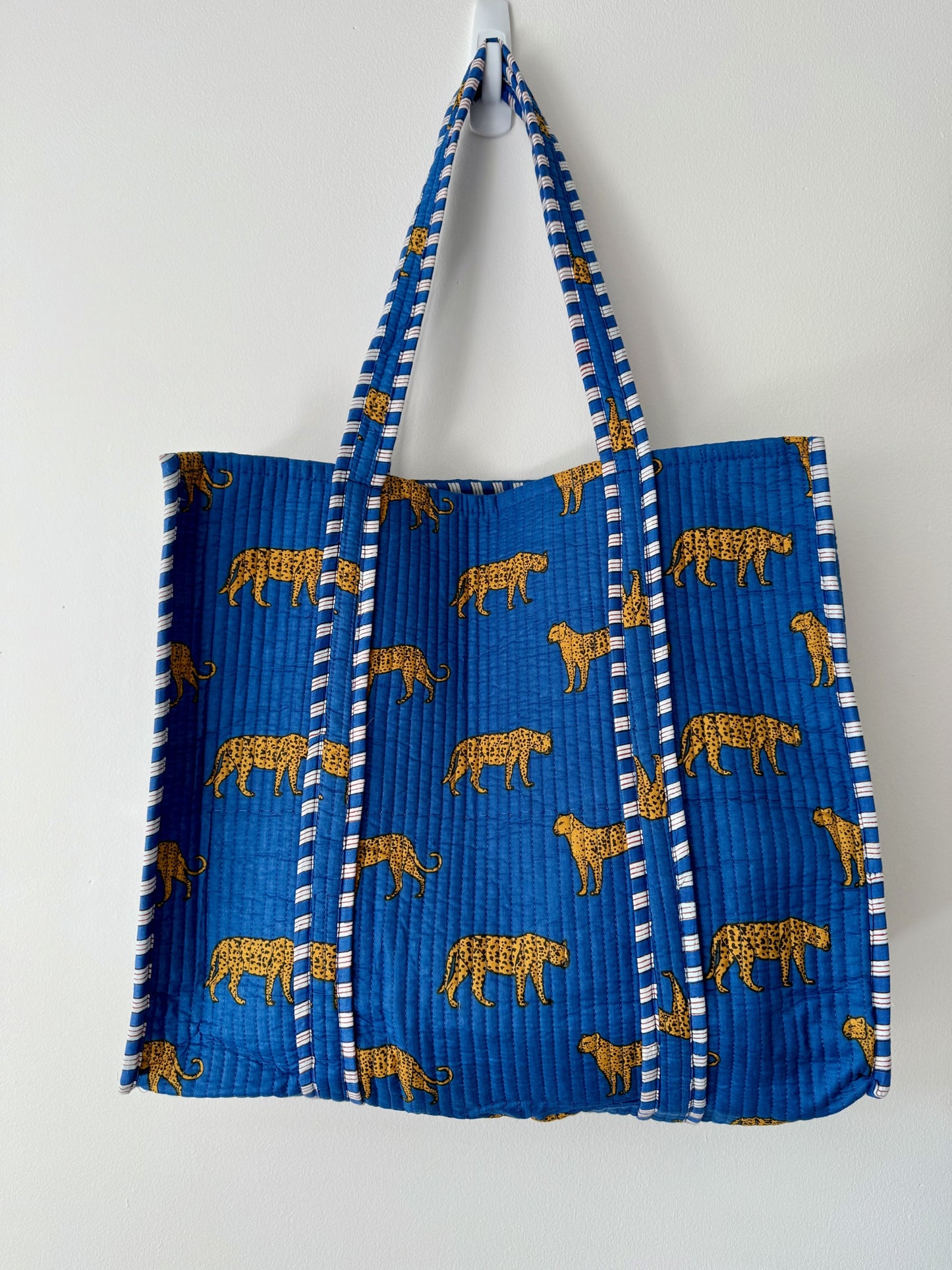 Cheetah Print Quilted Tote Bag in Blue