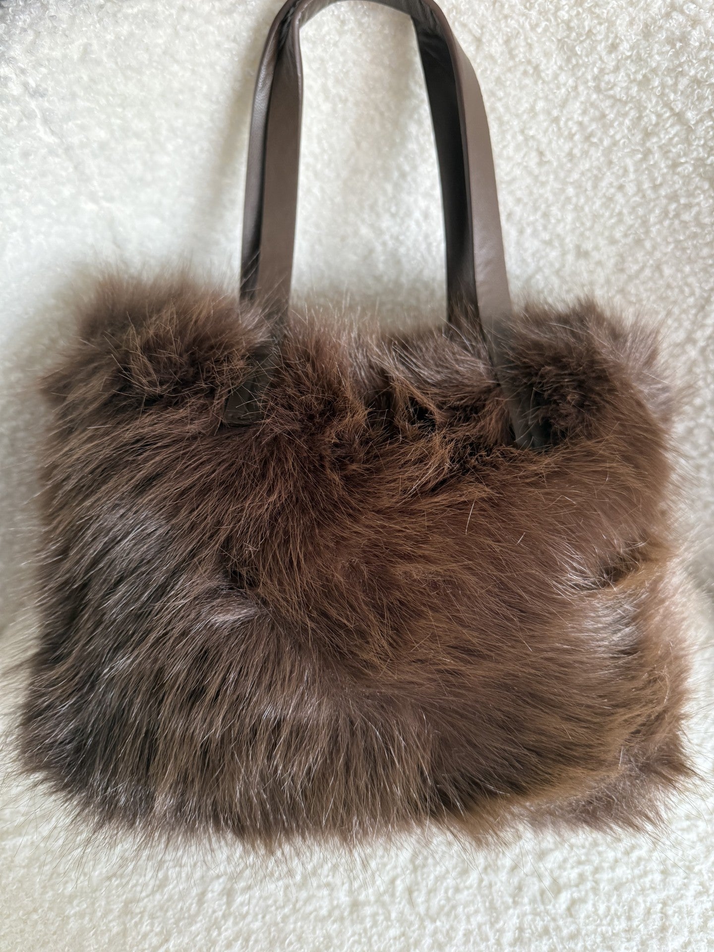 Faux Fur Handheld/Cross-body Bag in Chocolate Brown
