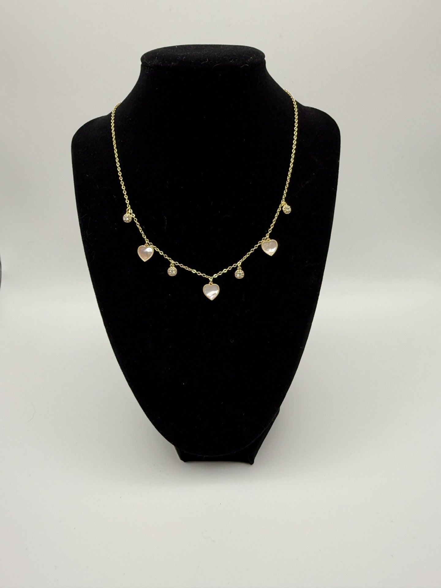 Eliana Heart Necklace - 14ct Gold Plated with CZ and Mother of Pearl Detail