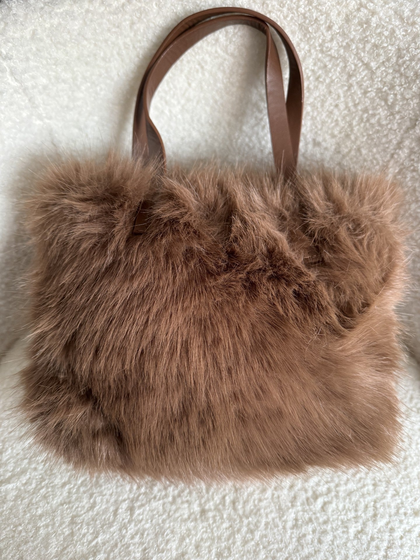 Faux Fur Handheld/Cross-body Bag in Mocha Mousse