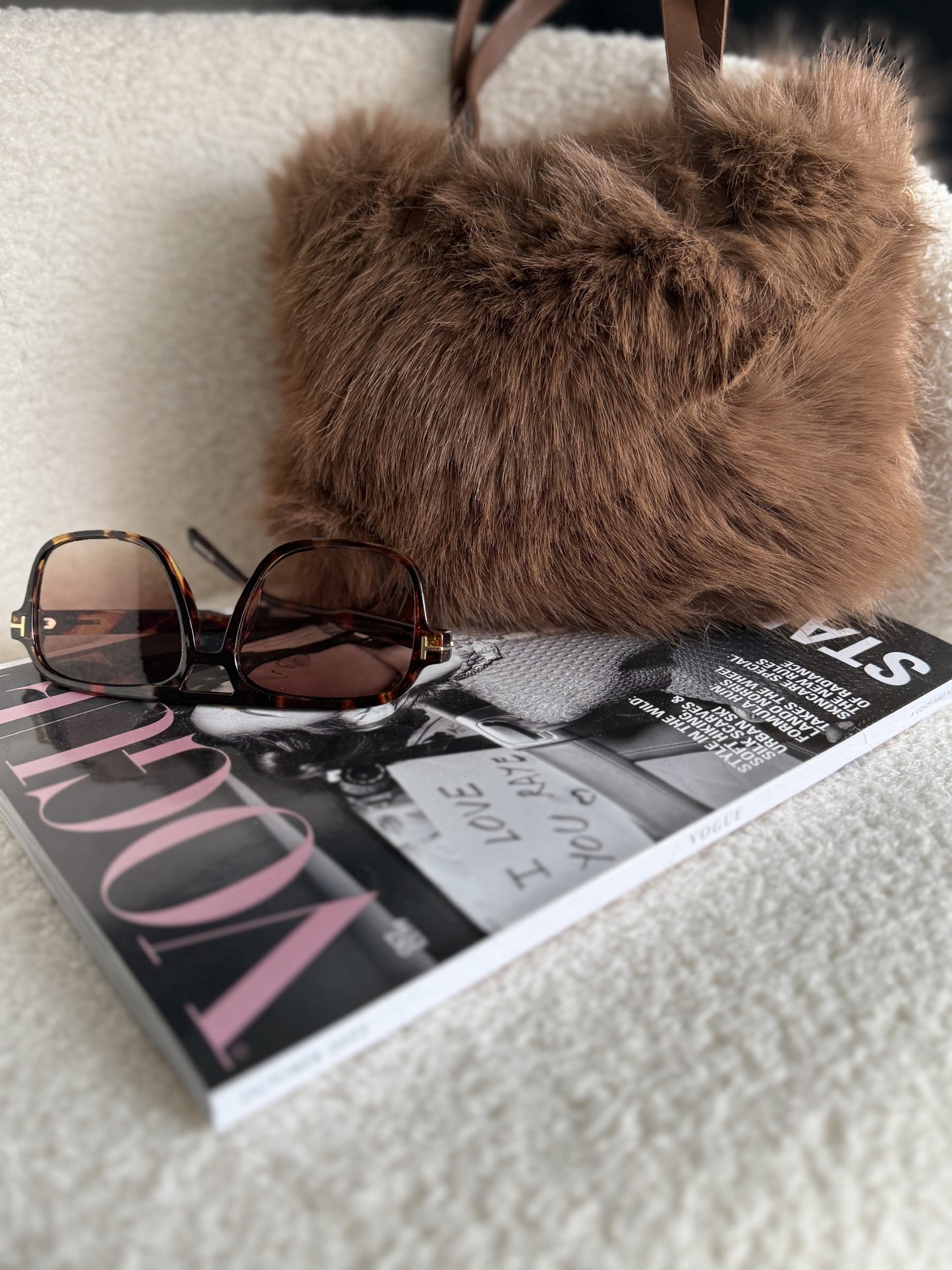Faux Fur Handheld/Cross-body Bag in Mocha Mousse