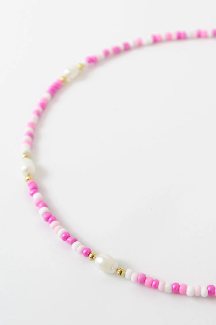 Pink Beaded Bracelet with Freshwater Pearls - My Doris