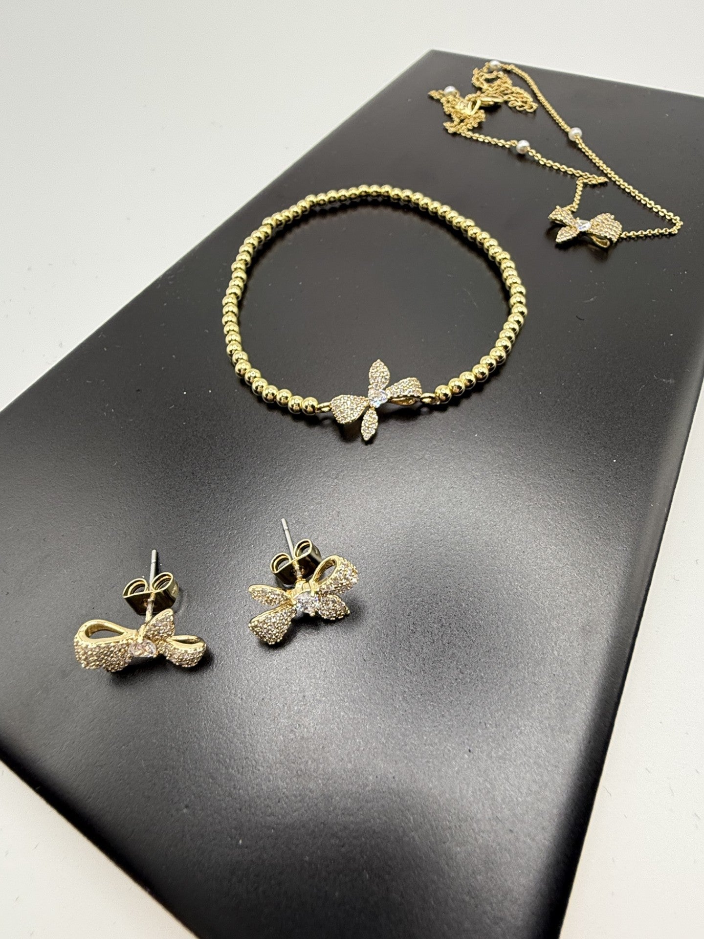 Oriana Bow Necklace - 14ct Gold Plated with CZ Detail