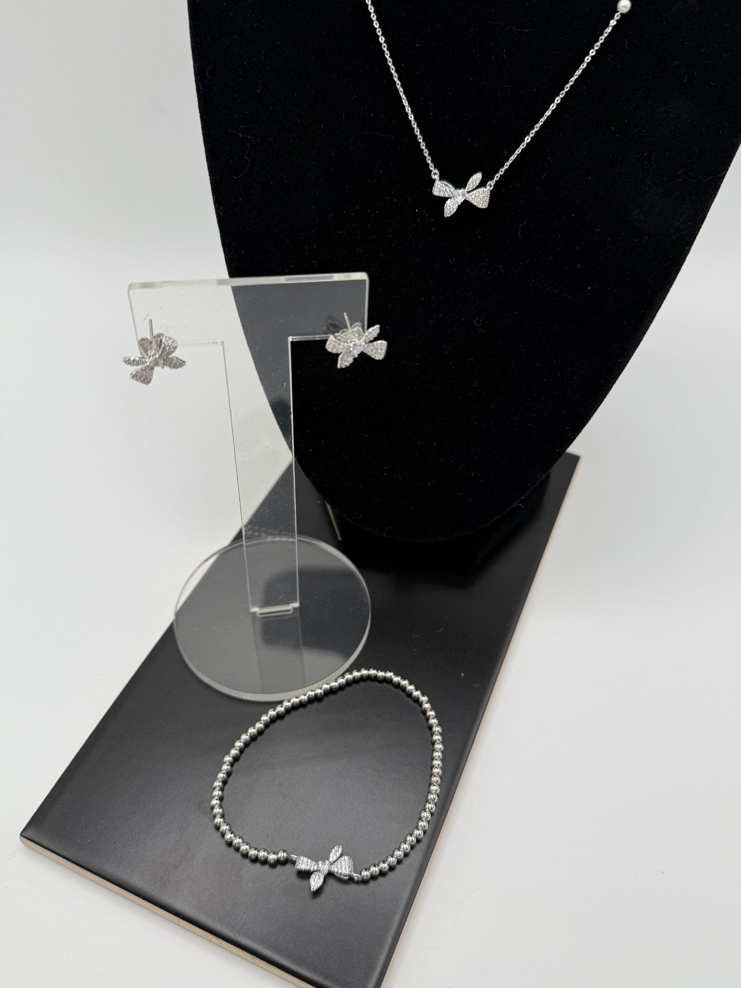 Oriana Bow Necklace - Silver Plated with CZ Detail