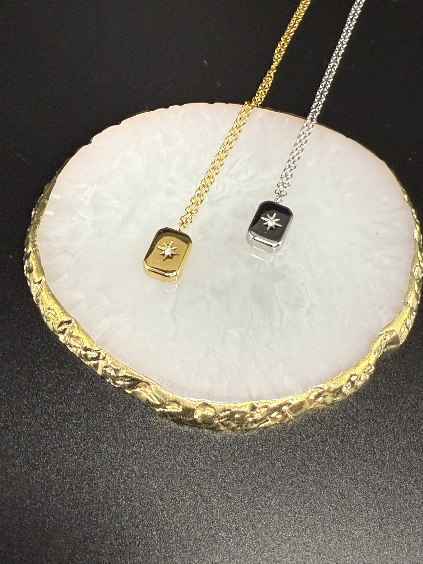 Rectangular Pendant Necklace with CZ Star in Gold - NOSTRUM