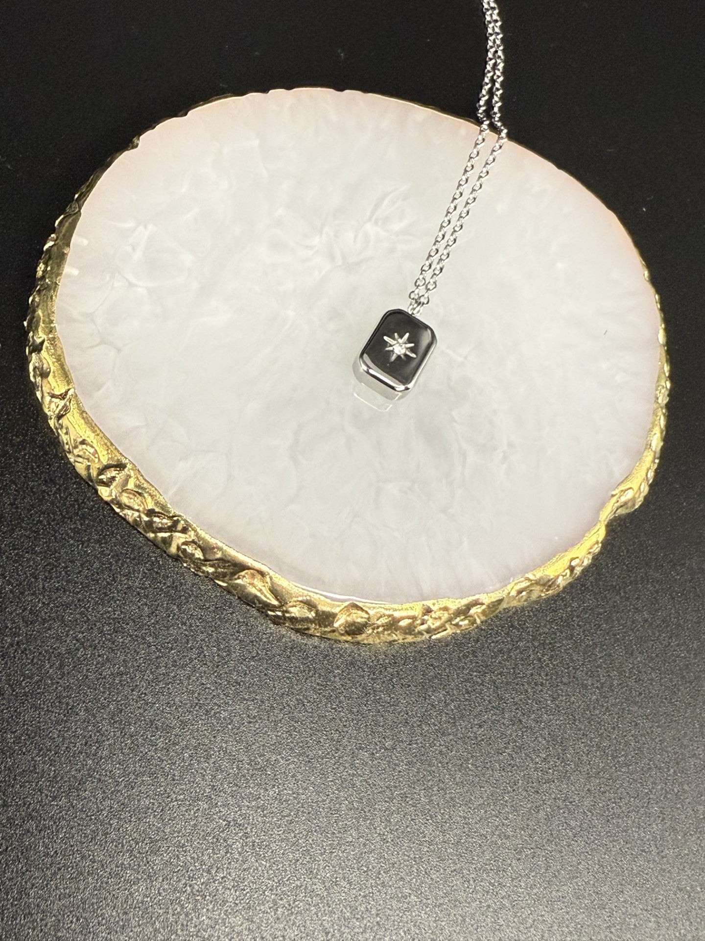 Rectangular Pendant Necklace with CZ Star in Silver - NOSTRUM