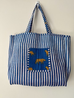 Cheetah Print Quilted Tote Bag in Blue