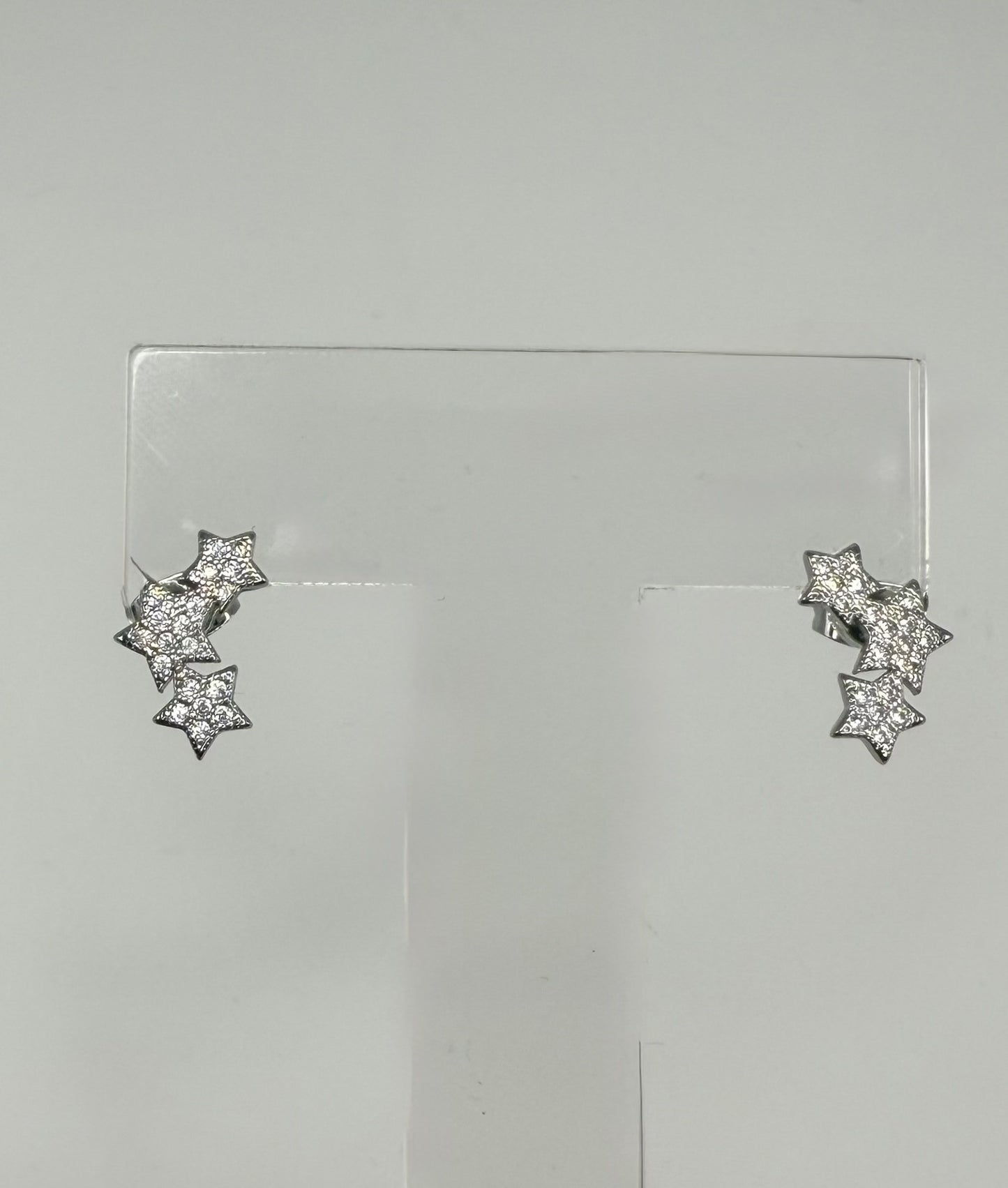 Triple Star Climber Stud Earrings - Rhodium Plated with CZ Detail
