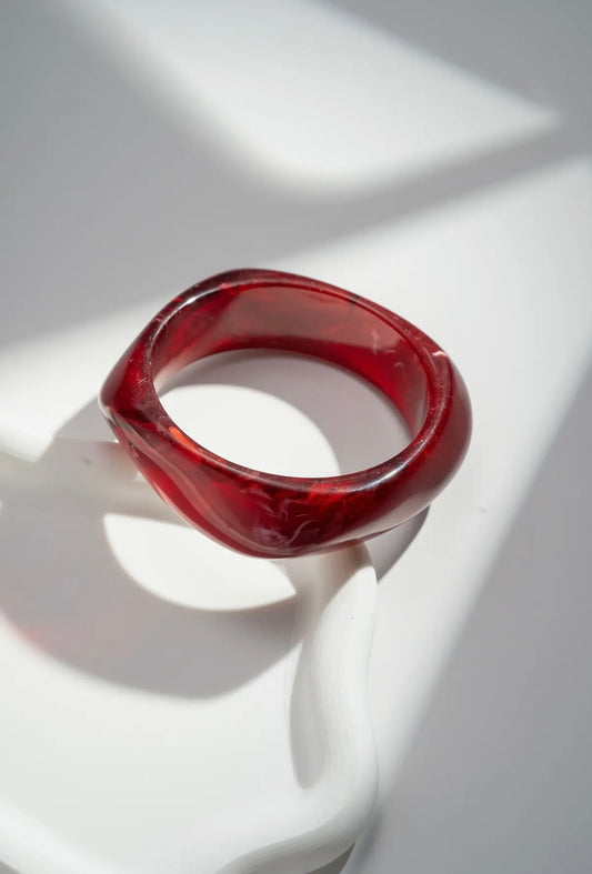 Marble Effect Resin Bangle in Wine Red