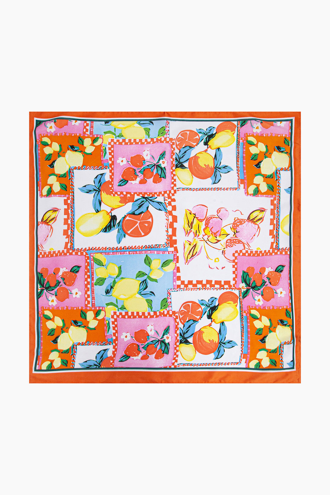 Faux Silk Square Scarf in Oranges & Lemons Print