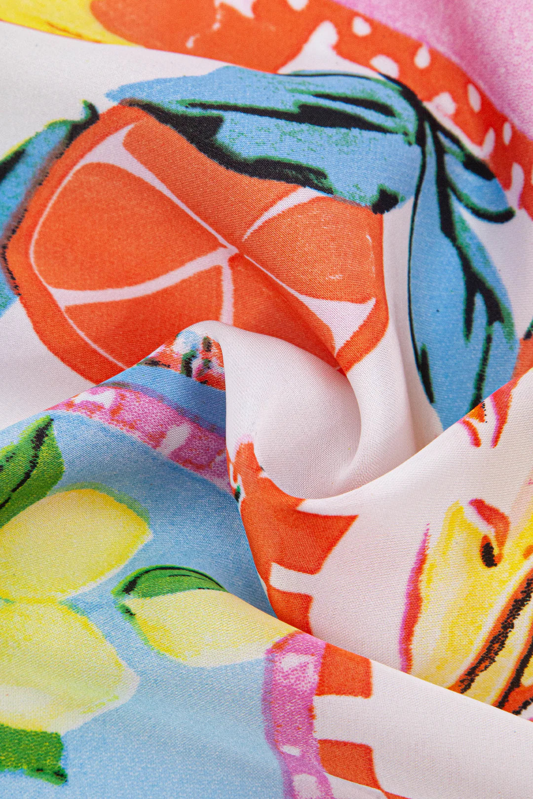 Faux Silk Square Scarf in Oranges & Lemons Print