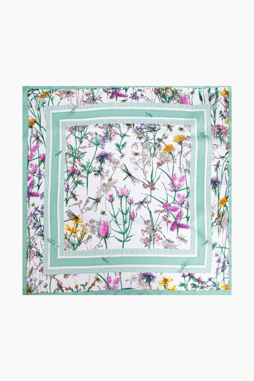 Faux Silk Square Scarf in Mint Floral Print