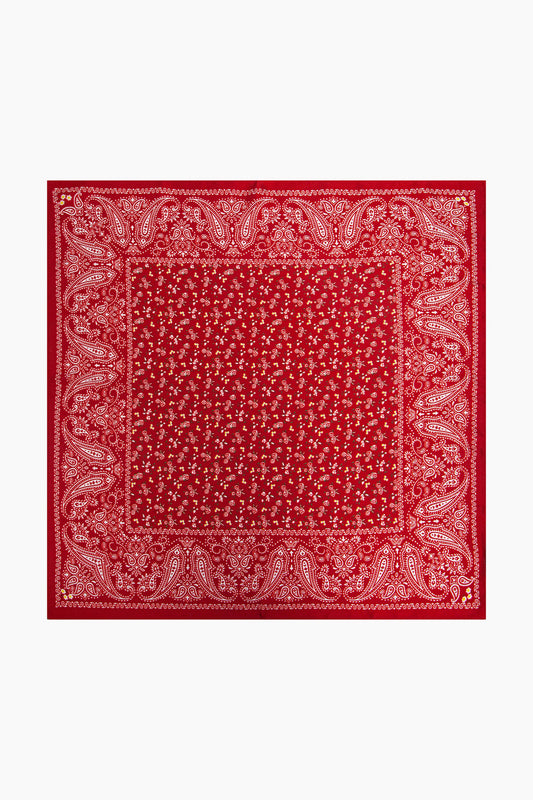 Faux Silk Square Scarf in Red Ditsy Floral Print