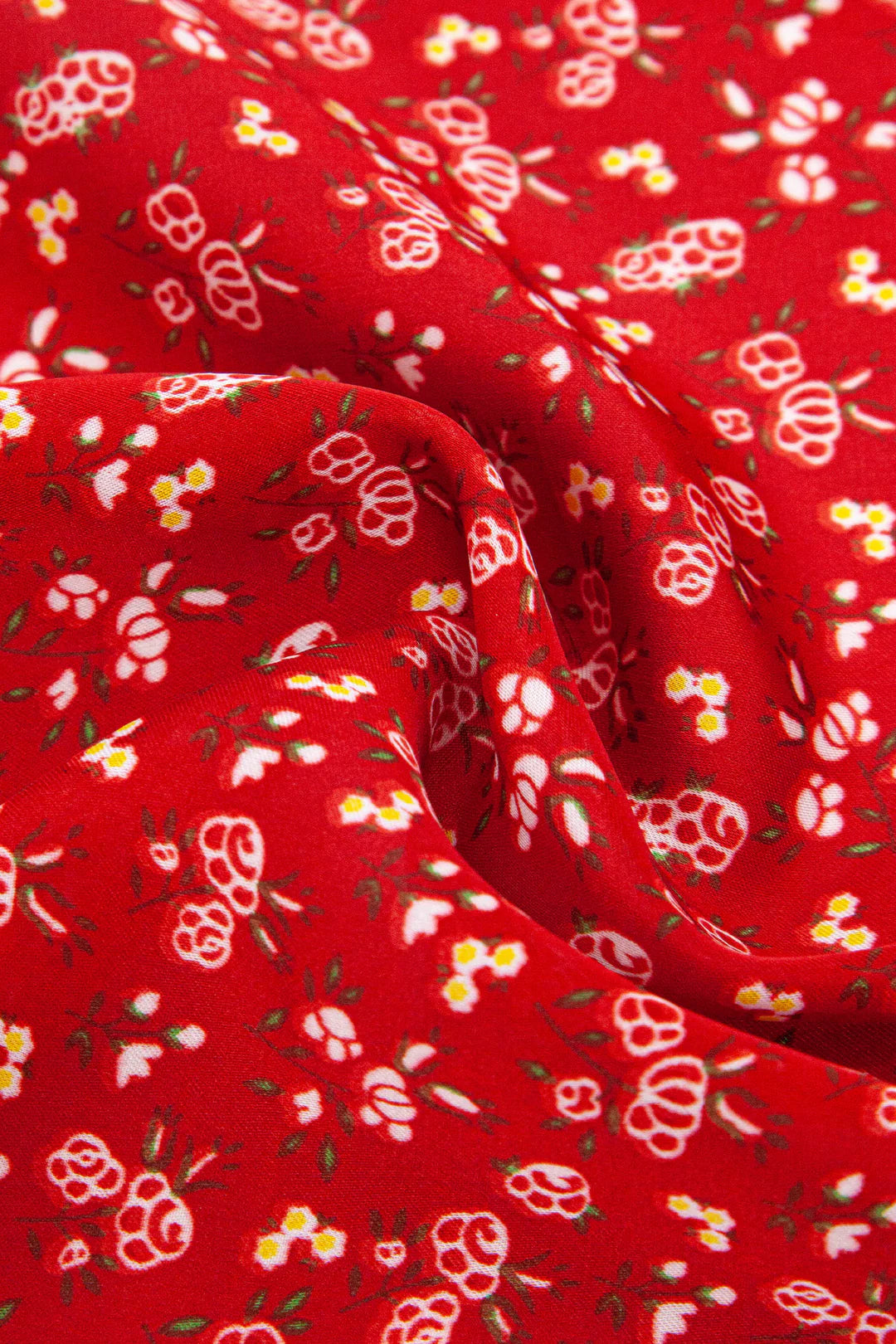 Faux Silk Square Scarf in Red Ditsy Floral Print