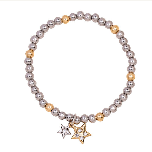 Elasticated Mix-Metal Bracelet with Star Charms - NOSTRUM