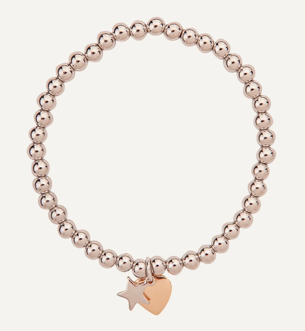 Elasticated Mix-Metal Bracelet with Heart & Star Charms - NOSTRUM
