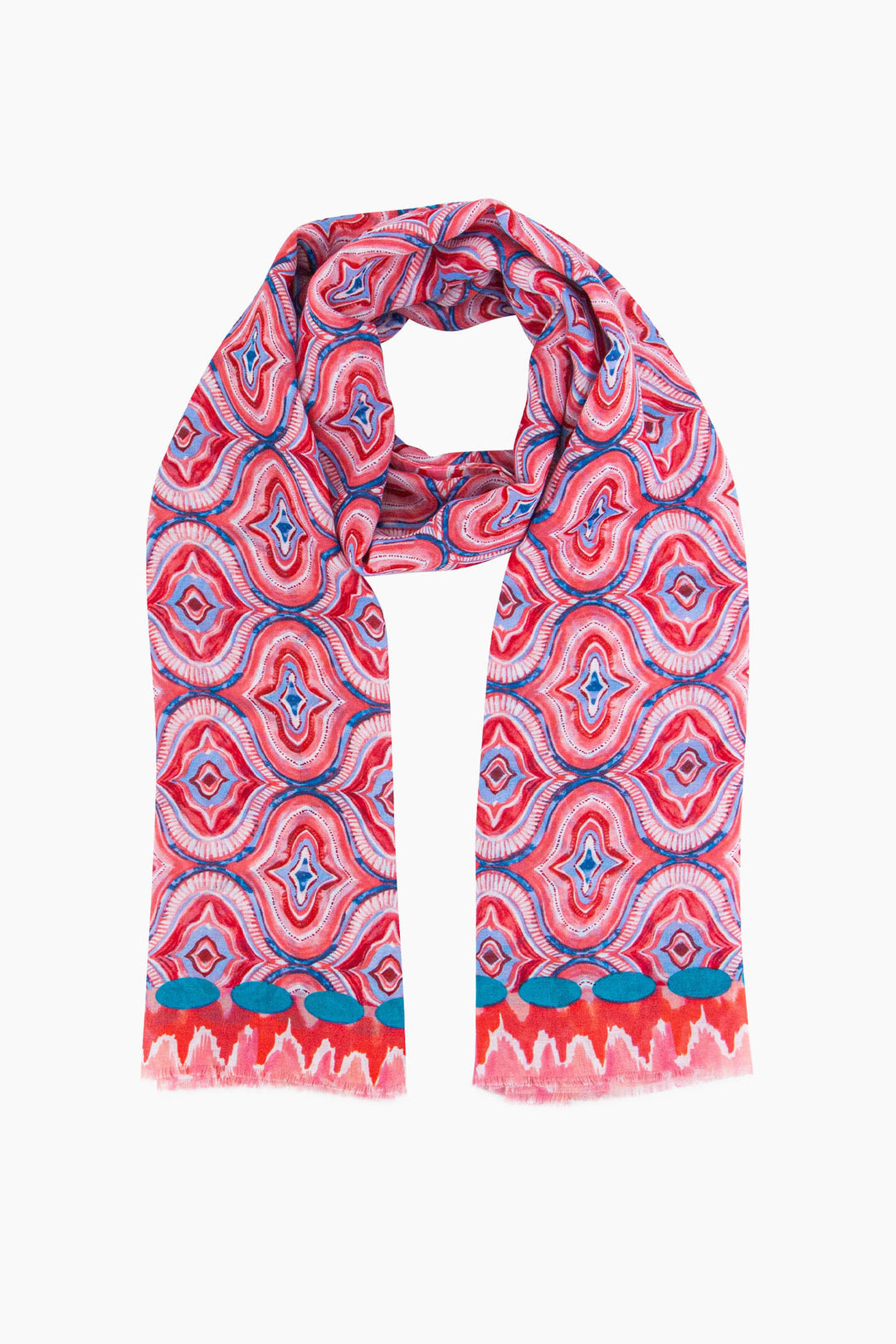Lightweight Moroccan Tile Print Scarf in Red