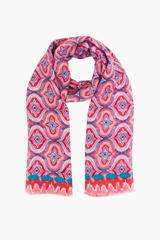 Lightweight Moroccan Tile Print Scarf in Red