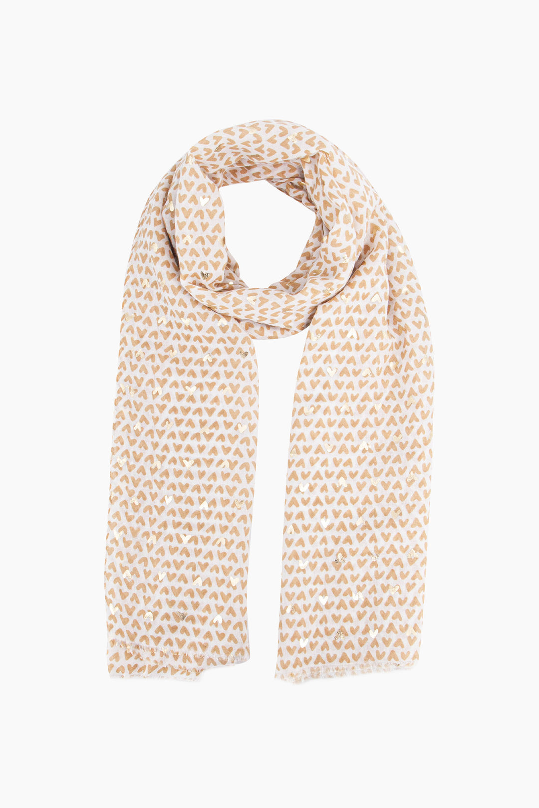 Cream Metallic Hearts Lightweight Scarf