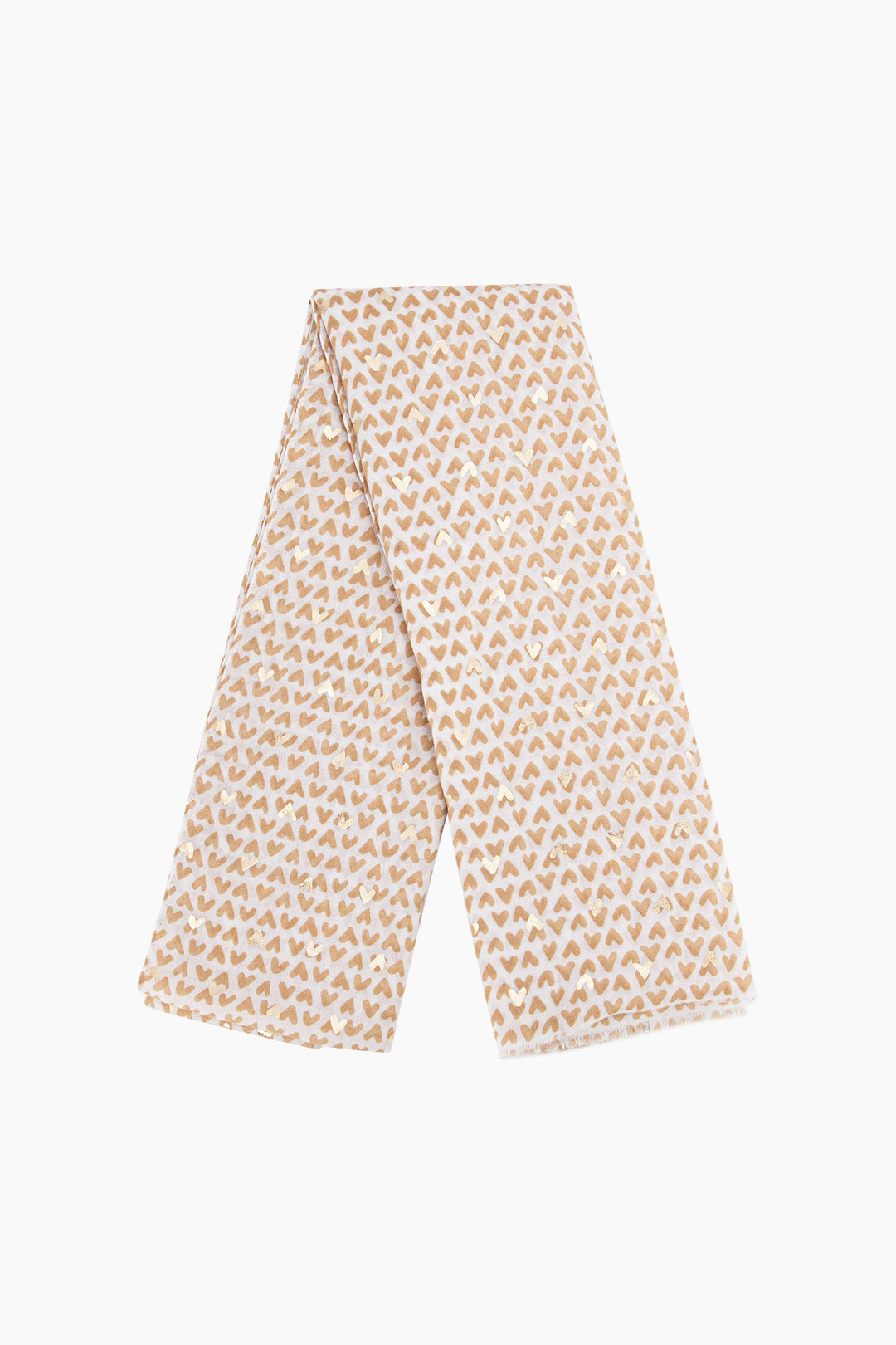 Cream Metallic Hearts Lightweight Scarf