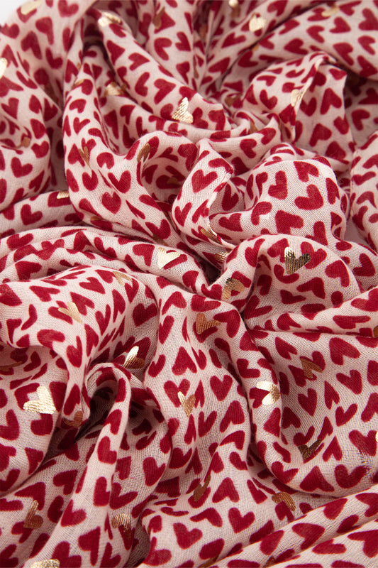 Red Metallic Hearts Lightweight Scarf