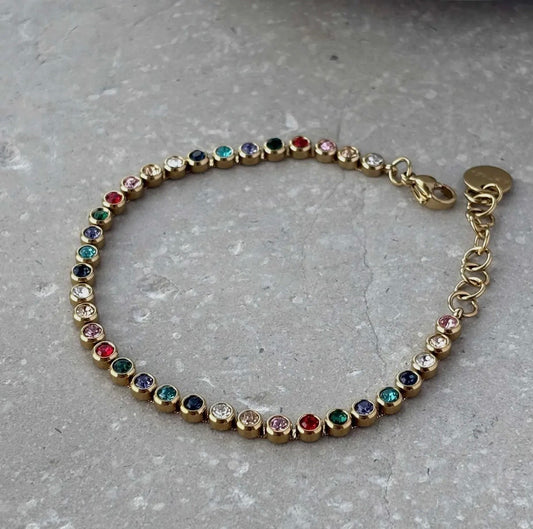 Multi Coloured CZ Tennis Bracelet in Gold - NOSTRUM